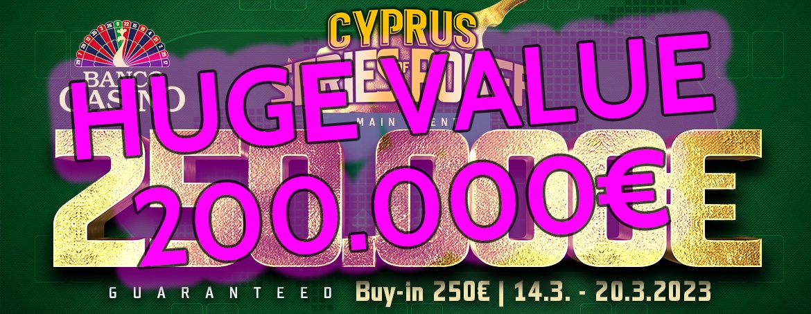 V Main Evente Cyprus Series Of Poker hrozí VEĽKÝ OVERLAY – iba 24 hráčov v Day 2 a 200.000€ chýba v garancii!