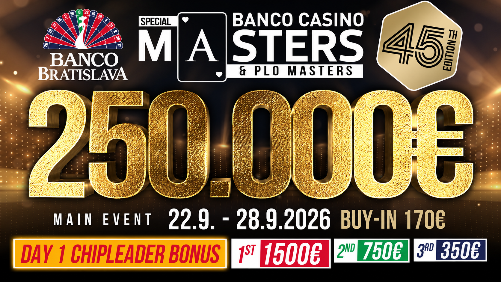 Banco Casino Masters 250.000€ iba za 170€ prinesie záver septembra!